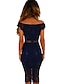 voordelige Damesjurken-Women&#039;s Bodycon Dress - Short Sleeve Solid Colored Lace Off Shoulder Spring Summer Off Shoulder Sexy Cocktail Party Birthday Belt Not Included Red Camel Royal Blue S M L XL