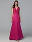 cheap Bridesmaid Dresses-A-Line V Neck Floor Length Lace / Taffeta Bridesmaid Dress with Lace