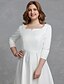 ieftine Rochii de Mireasă-Linia -A Rochii de mireasa Pătrat Lungime Podea Satin Lungime Manșon 3/4 Elegant Simplu Casual Mica Rochie Albă Mărime Plus Size cu 2021