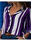 cheap Plus Size Tops-Women&#039;s Striped Shirt - Cotton Daily Shirt Collar Wine / Black / Blue / Purple / Fuchsia / Orange / Green