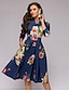 olcso Mintás ruhák-Women&#039;s Sheath Dress Blue 3/4 Length Sleeve Solid Colored Geometric Pleated Round Neck Elegant S M L XL XXL / High Waist / Sexy
