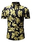 baratos Camisas para Homem-Homens Camisa Social - Praia Básico Estampado, Floral / Estampa Colorida / Gráfico Algodão Azul / Manga Curta