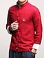 billige Herreskjorter-Herre Plusstørrelser Ensfarvet Skjorte - Hør Daglig Sort / Rød / Navyblå / Høj krave / Langærmet