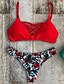 billige Badetøj til kvinder-Dame Badetøj Bikini badedragt Trykt mønster Blomstret Rød Grime Badedragter Blomster / Sexet