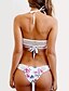 ieftine Bikini-Pentru femei Halter Alb Cheeky Bikini Costume de Baie - Floral M L XL Alb / Super Sexy