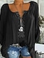 cheap Blouses &amp; Shirts-Women&#039;s Plus Size Blouse Shirt Geometric Sexy Long Sleeve Ruffle Lace U Neck Tops White Black Blue