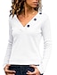 baratos Tops em tamanhos grandes-Mulheres Camiseta Sólido Botão Manga Longa Blusas Decote V Branco Preto Vinho