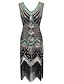 cheap Historical &amp; Vintage Costumes-The Great Gatsby Charleston Roaring 20s 1920s Cocktail Dress Vintage Dress Flapper Dress Cocktail Dress Ball Gown Prom Dress Women&#039;s Tassel Fringe Sequin Costume Emerald Green / Golden / Silvery