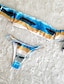 billiga Bikinis-Dam Bohem Off shoulder Blå Bandeau / Båtringad G-string Bikini Badkläder - Färgblock Blå &amp; Vit Tryck M L XL Blå / Sexig