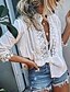 cheap Women&#039;s Blouses &amp; Shirts-Women&#039;s Shirt Going Out Tops Blouse Concert Tops White Pink Blue Solid Colored Lace Long Sleeve Daily Holiday Deep V Regular S