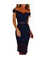 voordelige Damesjurken-Women&#039;s Bodycon Dress - Short Sleeve Solid Colored Lace Off Shoulder Spring Summer Off Shoulder Sexy Cocktail Party Birthday Belt Not Included Red Camel Royal Blue S M L XL