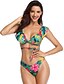 cheap Bikinis-Women&#039;s Triangle Basic Boho Bikini Swimsuit Backless Ruffle Lace up Floral Plunging Neck Swimwear Bathing Suits Green / Print / Super Sexy