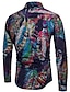 cheap Men&#039;s Shirts-Men&#039;s Shirt Tribal Floral Plus Size Print Long Sleeve Going out Tops Vintage Boho Wine Black Blue