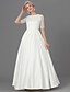 cheap Wedding Dresses-Hall Wedding Dresses A-Line Jewel Neck Half Sleeve Floor Length Satin Bridal Gowns With Sash / Ribbon Buttons 2023 Summer Wedding Party, Women&#039;s Clothing