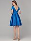 cheap Special Occasion Dresses-A-Line Elegant Cocktail Party Prom Dress V Neck Short Sleeve Knee Length Satin with Draping 2021