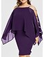 cheap Plus Size Mini Dresses-Women&#039;s Sheath Dress Short Mini Dress Purple Red Long Sleeve Solid Colored Cut Out Summer Square Neck Basic L XL XXL 3XL 4XL / Plus Size / Plus Size