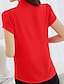 baratos Blusas e Camisas de mulher-Mulheres Camisa Social Blusa Branco Rosa claro Vermelho Tecido Manga Curta Trabalho Casual Básico Elegante Decote V Padrão Delgado S