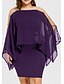 cheap Plus Size Mini Dresses-Women&#039;s Sheath Dress Short Mini Dress Purple Red Long Sleeve Solid Colored Cut Out Summer Square Neck Basic L XL XXL 3XL 4XL / Plus Size / Plus Size