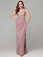 cheap Prom Dresses-Sheath / Column Elegant High Split Formal Evening Wedding Party Dress U Neck Sleeveless Floor Length Mesh with Ruffles Split Front 2022