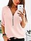 cheap Women&#039;s Blouses &amp; Shirts-Women&#039;s Shirt Blouse White Pink Red Solid Colored Quarter Zip Half Sleeve V Neck Plus Size S