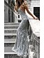 cheap Prom Dresses-Mermaid / Trumpet Sparkle Prom Formal Evening Dress V Neck Sleeveless Floor Length Crepe Sequined with Crystals Sequin 2020