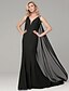 cheap Evening Dresses-Sheath / Column Special Occasion Dresses Chic &amp; Modern Dress Formal Evening Sweep / Brush Train Sleeveless V Neck Chiffon V Back with Sash / Ribbon 2024