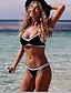 cheap Bikinis-Women&#039;s Boho Black Triangle Thong Tankini Swimwear - Color Block Backless M L XL Black