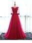cheap Prom Dresses-A-Line Floral Pink Prom Formal Evening Dress Illusion Neck Half Sleeve Sweep / Brush Train Tulle with Appliques 2020