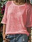 cheap Women&#039;s Blouses &amp; Shirts-Women&#039;s Plus Size T shirt Solid Colored Sexy Lace Patchwork Round Neck Tops Blue Purple Blushing Pink