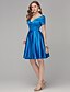 cheap Special Occasion Dresses-A-Line Elegant Cocktail Party Prom Dress V Neck Short Sleeve Knee Length Satin with Draping 2021