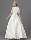 cheap Wedding Dresses-Hall Wedding Dresses A-Line Jewel Neck Half Sleeve Floor Length Satin Bridal Gowns With Sash / Ribbon Buttons 2023 Summer Wedding Party, Women&#039;s Clothing
