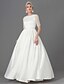 cheap Wedding Dresses-Hall Wedding Dresses A-Line Jewel Neck Half Sleeve Floor Length Satin Bridal Gowns With Sash / Ribbon Buttons 2023 Summer Wedding Party, Women&#039;s Clothing