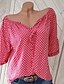 ieftine Bluze &amp; Cămăși Damă-Women&#039;s Plus Size Blouse Shirt Polka Dot Print V Neck Tops Streetwear Basic Top Black Blue Red