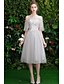 cheap Bridesmaid Dresses-Sheath / Column Off Shoulder Medium Length Tulle Bridesmaid Dress with Pleats