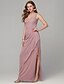 cheap Prom Dresses-Sheath / Column Elegant High Split Formal Evening Wedding Party Dress U Neck Sleeveless Floor Length Mesh with Ruffles Split Front 2022