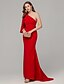 cheap Prom Dresses-Mermaid / Trumpet Sexy Engagement Formal Evening Dress One Shoulder Sleeveless Sweep / Brush Train Crepe Jersey with Draping 2021