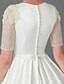 Χαμηλού Κόστους Νυφικά Φορέματα-Αίθουσα Φορεματα για γαμο Γραμμή Α Με Κόσμημα Μισό μανίκι Μακρύ Σατέν Νυφικά φορέματα Με Ζώνη / Κορδέλα Κουμπί Καλοκαίρι 2023 Γαμήλιο Πάρτυ, Γυναικεία Ρούχα
