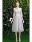 cheap Bridesmaid Dresses-Sheath / Column Off Shoulder Medium Length Tulle Bridesmaid Dress with Pleats