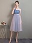 cheap Bridesmaid Dresses-Sheath / Column Off Shoulder Medium Length Tulle Bridesmaid Dress with Pleats