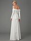 cheap Wedding Dresses-Engagement Formal Wedding Dresses Chapel Train A-Line Long Sleeve Off Shoulder Chiffon With Criss Cross 2023 Bridal Gowns