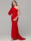 Χαμηλού Κόστους Φορέματα Χορού Αποφοίτησης-Τρομπέτα / Γοργόνα Σέξι Αρραβώνας Επίσημο Βραδινό Φόρεμα Ένας Ώμος Αμάνικο Ουρά Κρεπ Ζέρσεϊ με Που καλύπτει 2021
