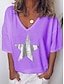 cheap Plus Size Tops-Women&#039;s Plus Size Geometric Fashion Print T-shirt V Neck White / Black / Blue / Purple / Red / Yellow