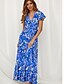 abordables Vestidos maxi-Mujer Vestido de Columpio Manga Corta Volante Floral Primavera Verano Escote en Pico Azul Piscina Morado Amarillo Azul Real S M L XL / Maxi