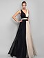 cheap Maxi Dresses-Black Dress Color Block Black Tie Gala V Neck S M