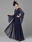 cheap Mother of the Bride Pantsuits-Jumpsuits Mother of the Bride Dress Plus Size Elegant V Neck Floor Length Georgette Long Sleeve with Tier 2023