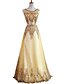 tanie Платья для выпускного-A-Line Elegant Vintage Inspired Formal Evening Dress Jewel Neck Sleeveless Floor Length Tulle Sequined with Sash / Ribbon Sequin 2020