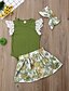 cheap Baby Girls&#039; Clothing Sets-Baby Girls&#039; Boho Floral Short Sleeve Regular Clothing Set Green