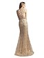 cheap Evening Dresses-Mermaid / Trumpet Elegant &amp; Luxurious Beautiful Back Formal Evening Dress Jewel Neck Sleeveless Sweep / Brush Train Lace Tulle with Beading Sequin 2020