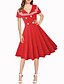 cheap Vintage Dresses-Women&#039;s Swing Dress Short Sleeve Shirt Collar Red Navy Blue S M L XL XXL