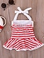 ieftine Costume de baie-Copil 0-12 Luni Fete De Bază Dungi Cu Șiret Imprimeu Fără manșon Costum Baie Roșu-aprins